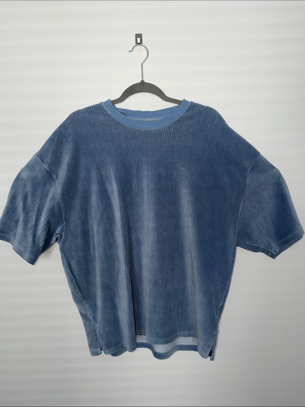 Men's Blue oversized Corded Short-Sleeve Shirt